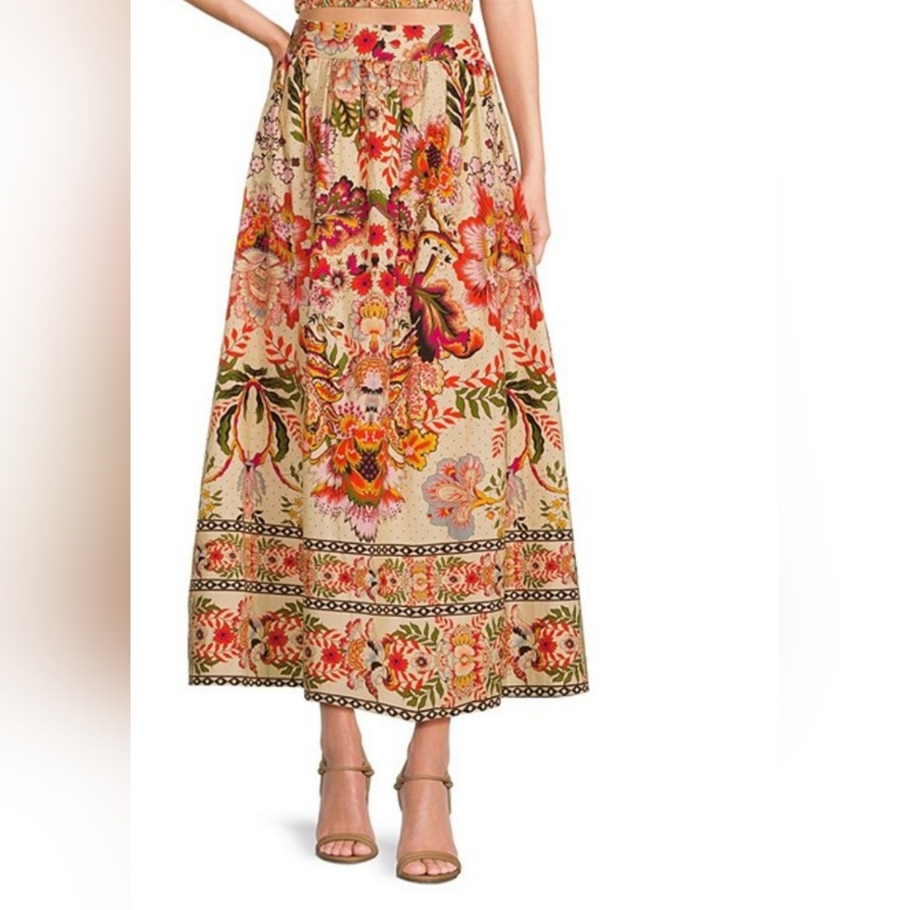 Floral Printed Beige Maxi Skirt